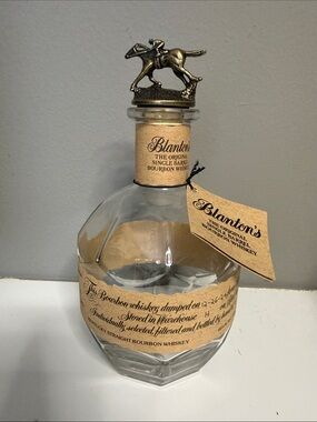 Empty Blanton's Single Barrel Bourbon Whiskey Bottle and
"A” Jockey Stopper